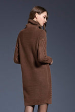 Load image into Gallery viewer, Mixed Knit Cowl Neck Dropped Shoulder Sweater Dress