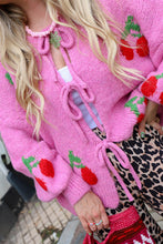 Load image into Gallery viewer, Cherry Embroidered Tied Up Cardigan Sweater