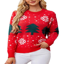 Load image into Gallery viewer, Long Sleeve Round Neck Snowflake Tree Christmas Sweater