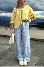Load image into Gallery viewer, Yellow Flared Sleeve Lace Up Cardigan