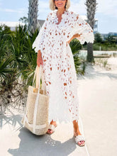 Load image into Gallery viewer, Chic V-neck Long Sleeves Lace Cover Up Beach Midi Dress