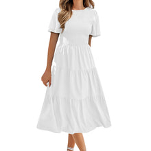 Load image into Gallery viewer, Casual Flowy Short Sleeve V Neck Ruched Elastic Waist Layered Midi Dress