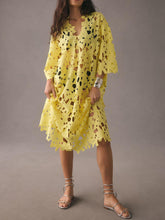Load image into Gallery viewer, Chic V-neck Long Sleeves Lace Cover Up Beach Midi Dress