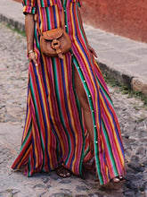 Load image into Gallery viewer, Colorful Striped Printed Short Sleeves Buttons Down Shirt Maxi Dress