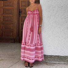 Load image into Gallery viewer, Boho Spaghetti Straps Printed Maxi Dress