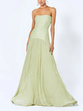 Load image into Gallery viewer, Strapless Ruched Body Drapped Waist Pleated Maxi Dress