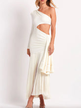 Load image into Gallery viewer, Glamorous One Shoulder Cutout Fringe Midi Dress