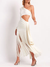 Load image into Gallery viewer, Glamorous One Shoulder Cutout Fringe Midi Dress