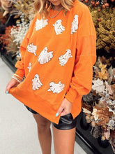Load image into Gallery viewer, Orange Embroidered Sequin Ghost All Over Sweatshirt