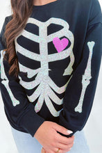Load image into Gallery viewer, Halloween Heart Skeleton Sequin Embellished Sweatshirt