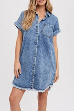 Load image into Gallery viewer, Casual Pockets Buttons Down Shift Denim Mini Dress