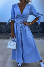 Load image into Gallery viewer, Elegant V-neck Buttons Down Denim Midi Dress