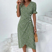 Load image into Gallery viewer, Green Floral Print Button Front Midi Dress