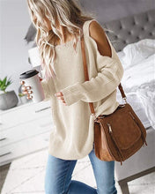 Load image into Gallery viewer, Cold Shoulder Long Sleeve Square Neck Loose Sweater