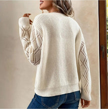 Load image into Gallery viewer, Long Sleeve V-neck Lace Patchwork Sweater