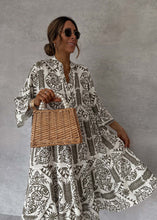 Load image into Gallery viewer, Boho Printed V-neck Bell Sleeves Tiered Loose Mini Dress