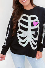 Load image into Gallery viewer, Halloween Heart Skeleton Sequin Embellished Sweatshirt