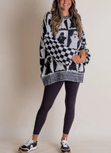 Load image into Gallery viewer, Long Sleeve Ghost Halloween Checkered Sweater
