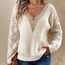 Load image into Gallery viewer, Long Sleeve V-neck Lace Patchwork Sweater