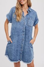 Load image into Gallery viewer, Casual Pockets Buttons Down Shift Denim Mini Dress