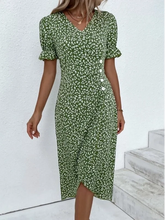 Load image into Gallery viewer, Green Floral Print Button Front Midi Dress