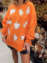 Load image into Gallery viewer, Orange Embroidered Sequin Ghost All Over Sweatshirt