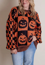 Load image into Gallery viewer, Long Sleeve Ghost Halloween Checkered Sweater