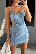Load image into Gallery viewer, Denim Cutout Bodycon Mini Dress