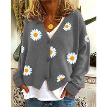 Load image into Gallery viewer, Button Up Daisy Embroidery V-neck Sweater Cardigan