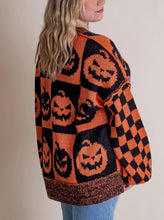 Load image into Gallery viewer, Long Sleeve Ghost Halloween Checkered Sweater