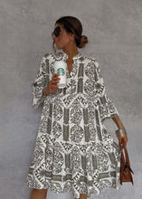 Load image into Gallery viewer, Boho Printed V-neck Bell Sleeves Tiered Loose Mini Dress