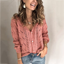 Load image into Gallery viewer, Pink V-neck Long Sleeve Buttons Down Sweater