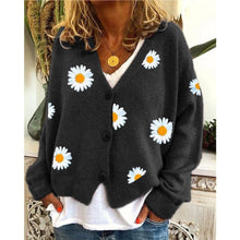 Load image into Gallery viewer, Button Up Daisy Embroidery V-neck Sweater Cardigan