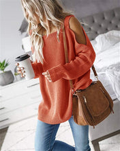 Load image into Gallery viewer, Cold Shoulder Long Sleeve Square Neck Loose Sweater