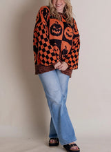 Load image into Gallery viewer, Long Sleeve Ghost Halloween Checkered Sweater