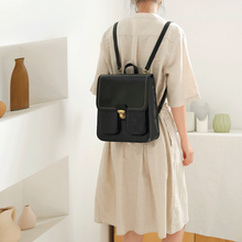 Load image into Gallery viewer, Vintage Black School Leather Backback For Women