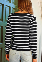 Load image into Gallery viewer, Casual Stripe Buttons Round Neck Cardigan