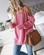 Load image into Gallery viewer, Cold Shoulder Long Sleeve Square Neck Loose Sweater