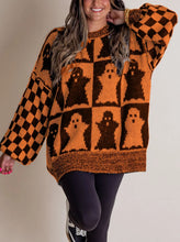 Load image into Gallery viewer, Long Sleeve Ghost Halloween Checkered Sweater