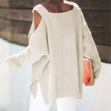 Load image into Gallery viewer, Cold Shoulder Long Sleeve Square Neck Loose Sweater