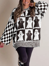 Load image into Gallery viewer, Long Sleeve Ghost Halloween Checkered Sweater