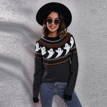 Load image into Gallery viewer, Ribbed Round Neck Ghost Long Sleeve Pullover Sweater