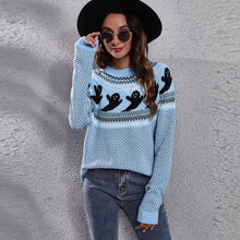 Load image into Gallery viewer, Ribbed Round Neck Ghost Long Sleeve Pullover Sweater
