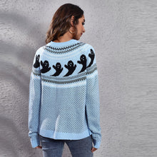 Load image into Gallery viewer, Ribbed Round Neck Ghost Long Sleeve Pullover Sweater