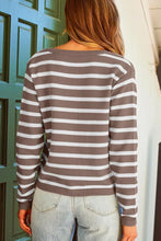 Load image into Gallery viewer, Casual Stripe Buttons Round Neck Cardigan