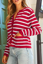 Load image into Gallery viewer, Casual Stripe Buttons Round Neck Cardigan