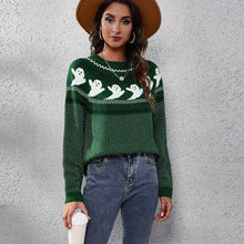 Load image into Gallery viewer, Ribbed Round Neck Ghost Long Sleeve Pullover Sweater