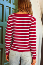 Load image into Gallery viewer, Casual Stripe Buttons Round Neck Cardigan