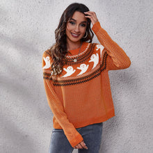 Load image into Gallery viewer, Ribbed Round Neck Ghost Long Sleeve Pullover Sweater