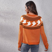 Load image into Gallery viewer, Ribbed Round Neck Ghost Long Sleeve Pullover Sweater